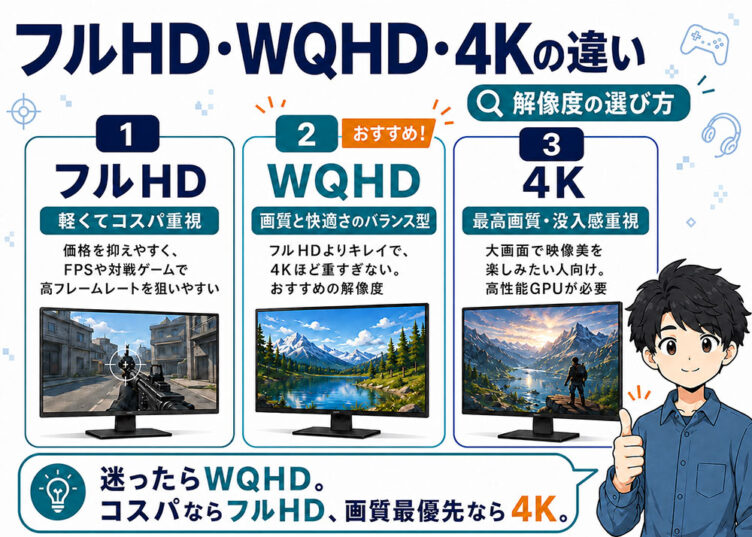 解像度はどれを選べばいい？（フルHD・WQHD・4K）