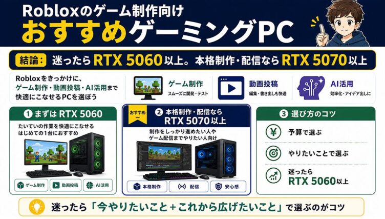 Robloxのゲーム制作向けおすすめのゲーミングPC