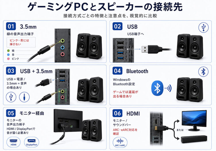 ゲーミングPCのスピーカーはどこに刺す?接続先早見表