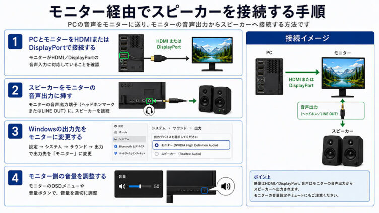 モニター経由でスピーカーを接続する手順